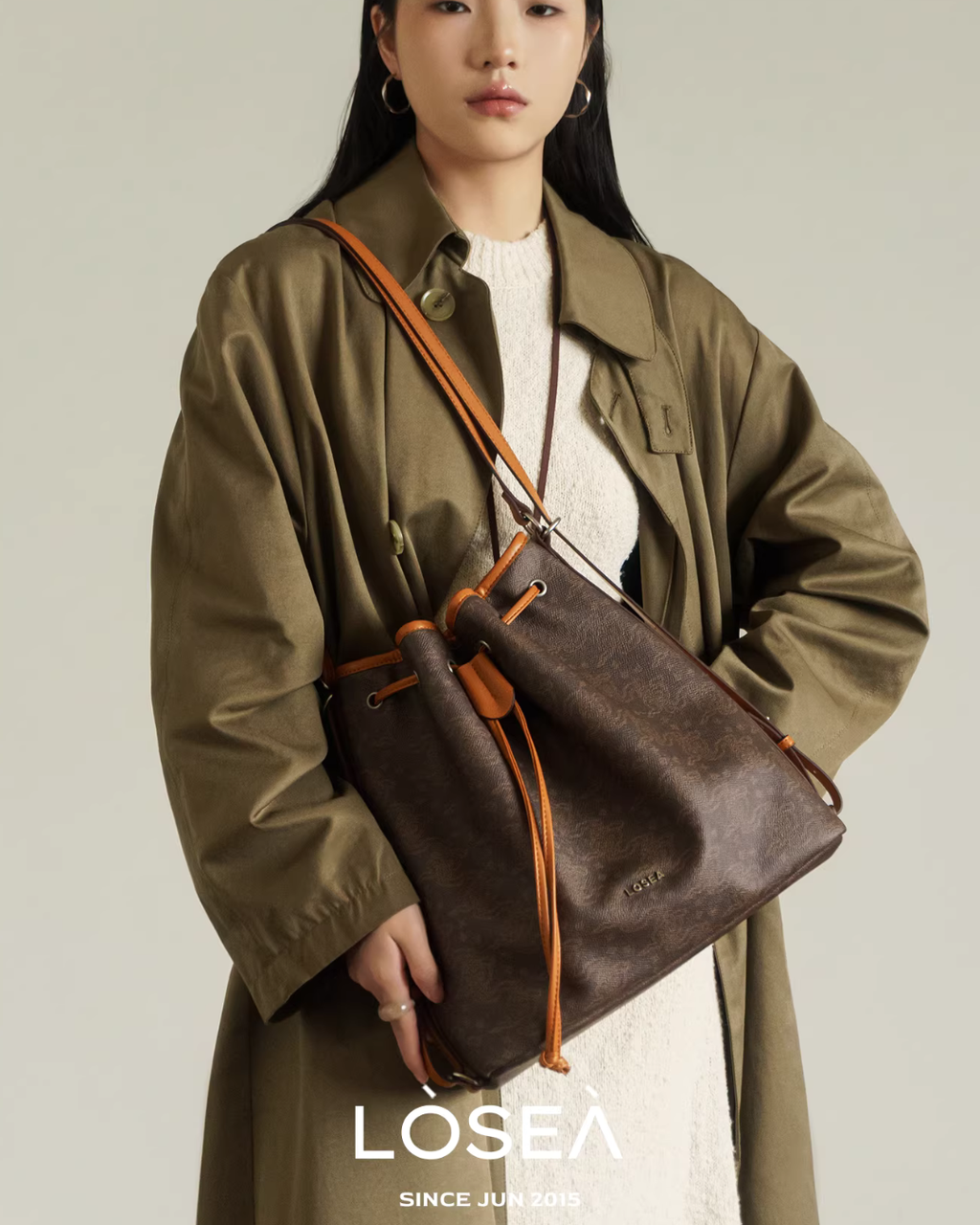 Drawstring Leather Shoulder Bag LSA0014