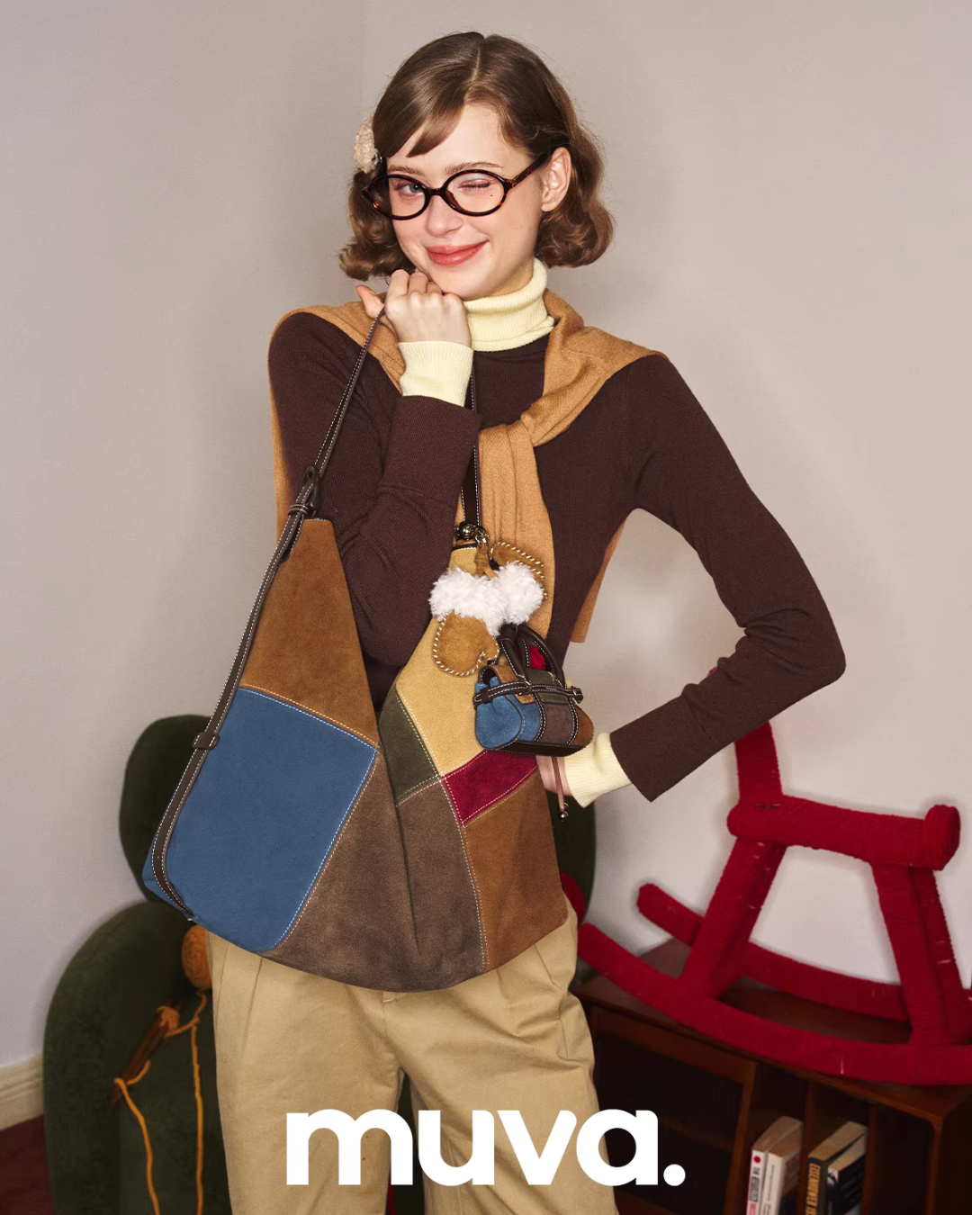 Colorblock Large Suede Bag MUV0038