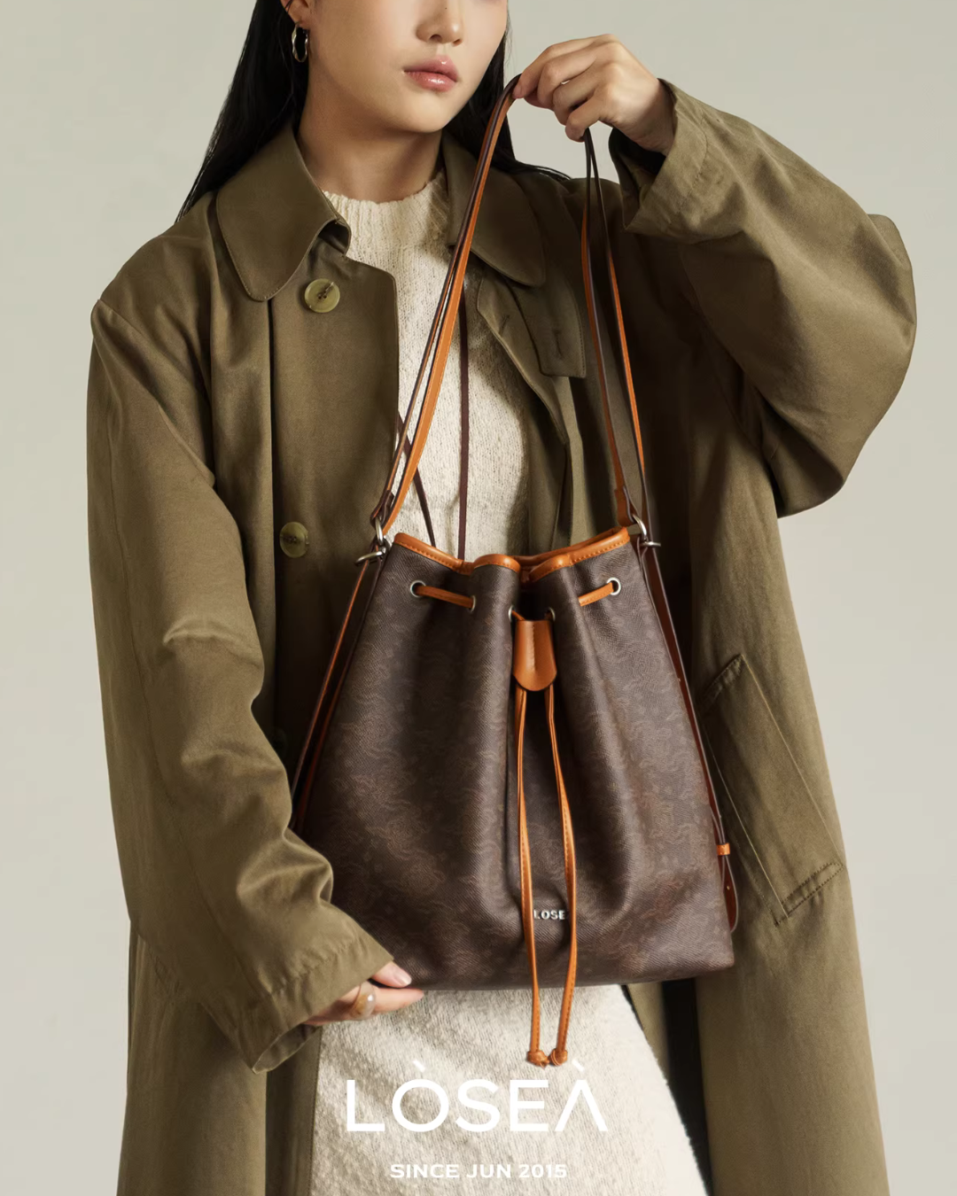 Drawstring Leather Shoulder Bag LSA0014