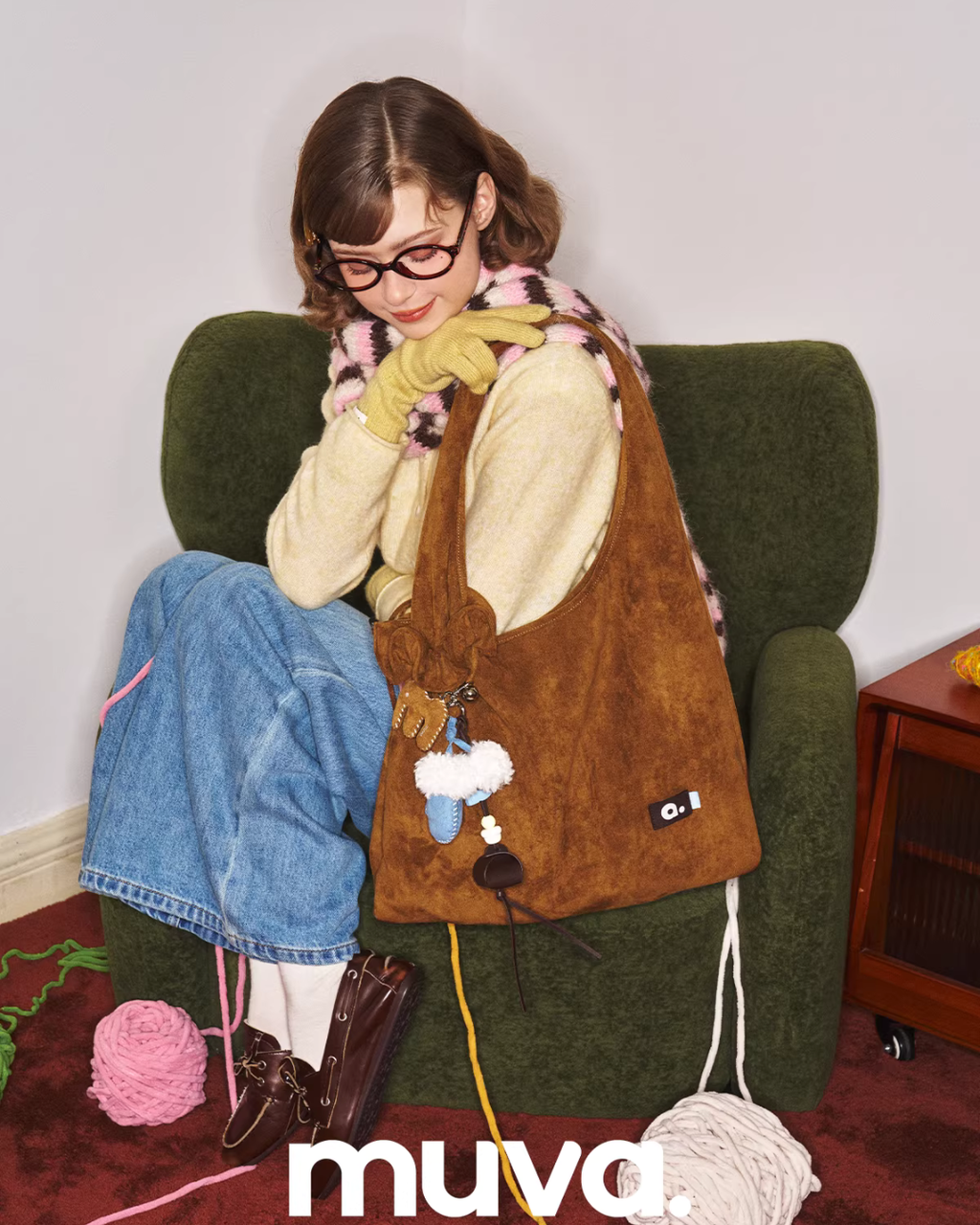 Ribbon Charm Suede Shoulder Bag MUV0049